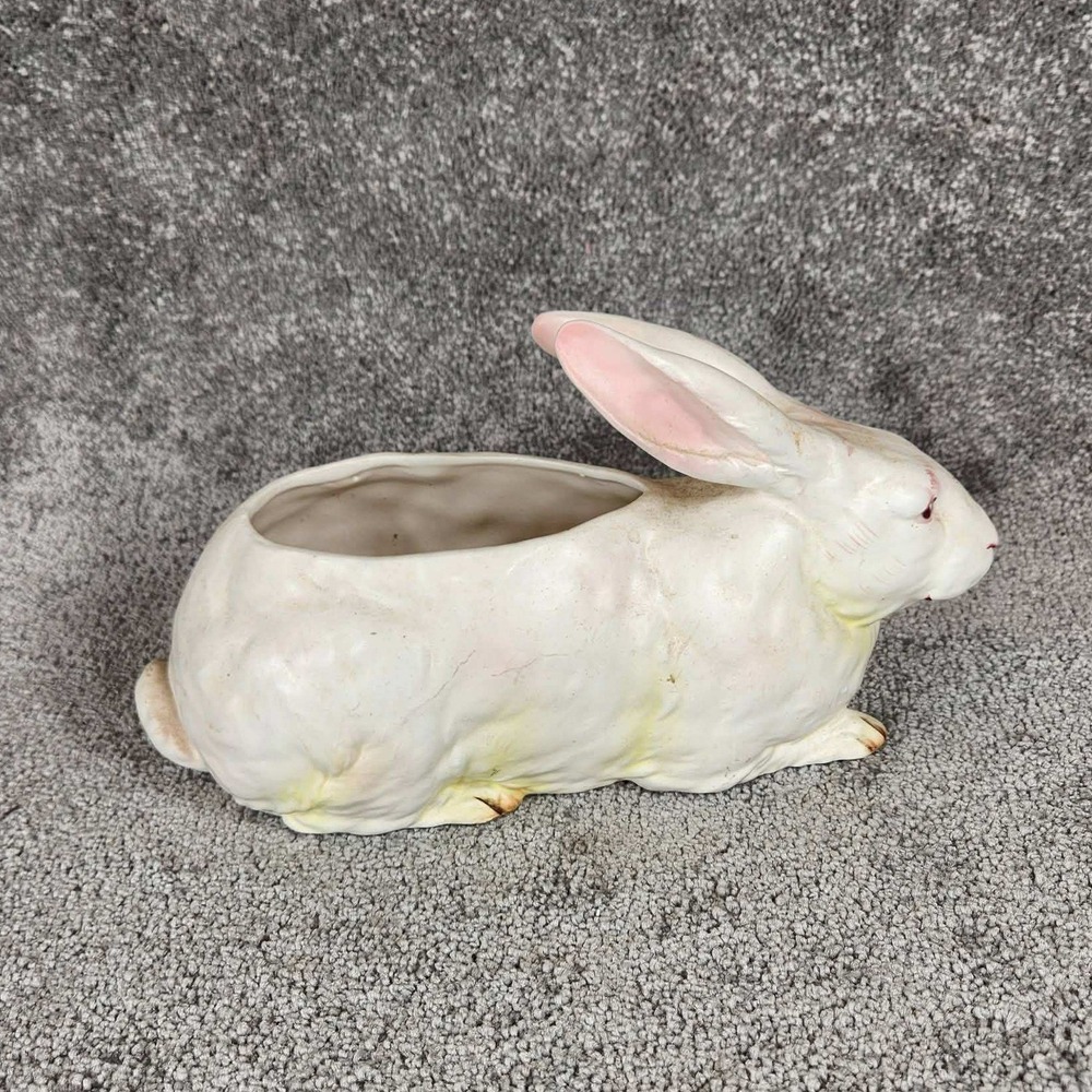 Vintage Lefton Large Bunny Rabbit Planter White Matte Ceramic H2221 Model